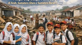 Ilustrasi pelajar di Sumut, Sumbar dan Aceh siap belajar (ilustrasi ai-rentak.id)