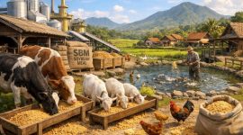 Ilustrasi ternak menikmati pakan Bungkil kedelai (Ilustrasi dibikin ai - rentak.id)