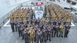 Satgas Maritime Task Force (MTF) TNI Kontingen Garuda XXVIII-P-UNIFIL itu disambut langsung Kepala Staf TNI AL (Kasal) Laksamana TNI Dr. Muhammad Ali di Dermaga Kolinlamil, Jakarta Utara. (dok.dispenal)