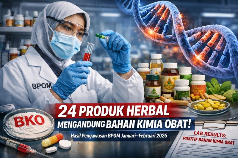 BPOM menemukan puluhan produk obat tradisional dan suplemen kesehatan yang mengandung Bahan Kimia Obat (BKO) berbahaya (ilustrasi dibikin oleh ai - rentak.id)