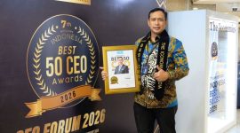 Direktur Utama Perum BULOG, Letnan Jenderal TNI (Purn) Dr. Ahmad Rizal Ramdhani, meraih penghargaan Indonesia Best 50 CEO Awards 2026 (dok. bulog)