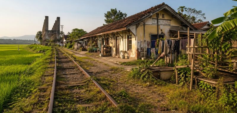 Ilustrasi jalur kereta api yang lama tak dipakai (ilustrasi dibikin ai - rentak.id)