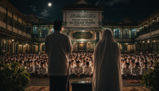 Istri kiyai yang sedang menampingi suaminya (dibikin oleh ai-rentak.id)