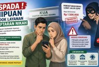 Ilustrasi penipuan pendaftaran nikah online (ilustreasi dibikin ai - rentak.id)