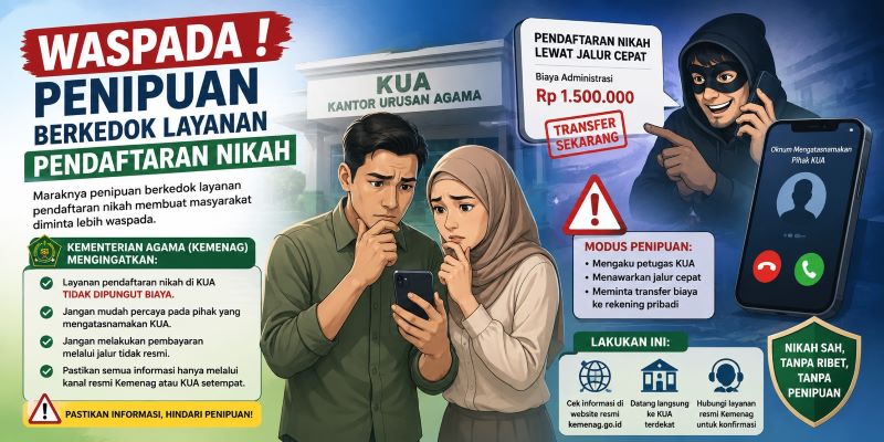 Ilustrasi penipuan pendaftaran nikah online (ilustreasi dibikin ai - rentak.id)