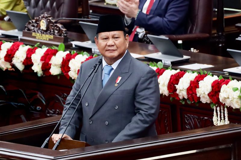 Presiden Prabowo Subianto saat berpidato di gedung DPR (Foto. Sekneg)