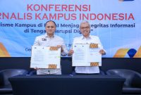 penandatanganan Nota Kesepahaman antara Sekretaris Jenderal Kemnaker, Cris Kuntadi, dan Ketua Umum IJTI, Herik Kurniawan, di Kantor Dewan Pers, Jakarta, Kamis (4/6/2026). (Istimewa)