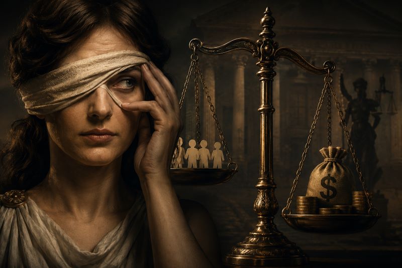 Ilustrasi timbangan hukum (dibikin ai -rentak.id)