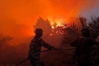 Prajurit TNI AL saat padamkan api yang berkobar (dok. dispenal)