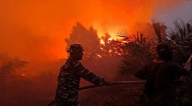 Prajurit TNI AL saat padamkan api yang berkobar (dok. dispenal)