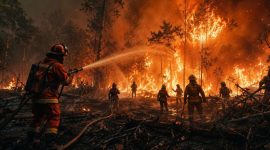Heroik petugas memadamkan api yang membakar hutan (ilustrasi dibikin ai - rentak.id)