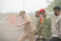 Menko Polkam Jenderal TNI (Purn.) Djamari Chaniago saat meninjau penanganan karhutla di Sumatera Selatan (foto. kemenpolkam)