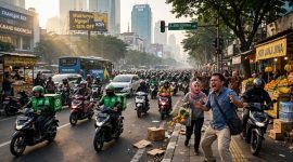 Ilustrasi susana jalanan Jakarta dikusai sepeda motor. (ilustrasi dibikin oleh ai - rentak.id)