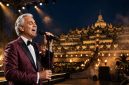 Andrea Bocelli bernyanyi dengan latar Candi Borobudur (ilustrasi dibikin ai-rentak.id)