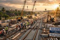 Ilustrasi pembangunan trem listrik yang menghubungkan Bandara Internasional I Gusti Ngurah Rai hingga Canggu (ilustrasi dibikin ai)
