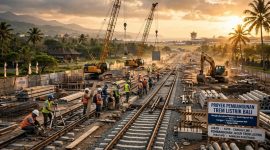 Ilustrasi pembangunan trem listrik yang menghubungkan Bandara Internasional I Gusti Ngurah Rai hingga Canggu (ilustrasi dibikin ai)