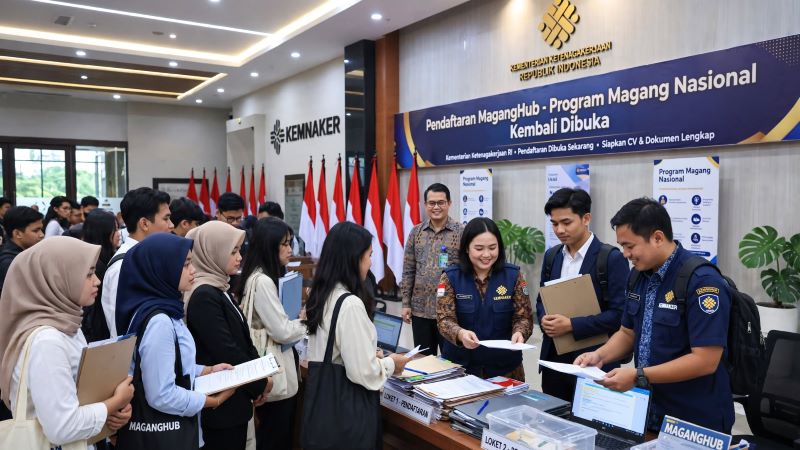 Suasana pendafataran MagangHub (ilustrasi dibikin ai - rentak.id)